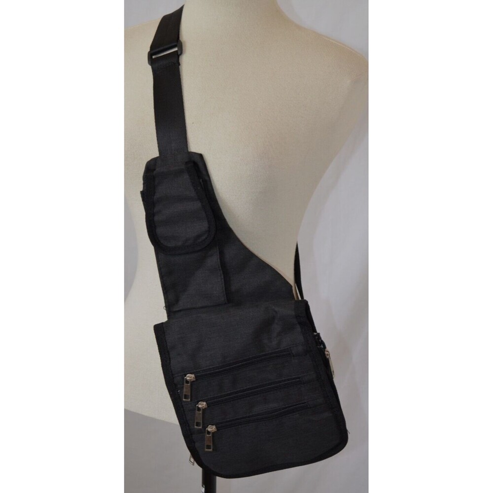 Gold Coast Crossbody Bag Lots of Zippered Pockets Black Canvas Travel Bag
